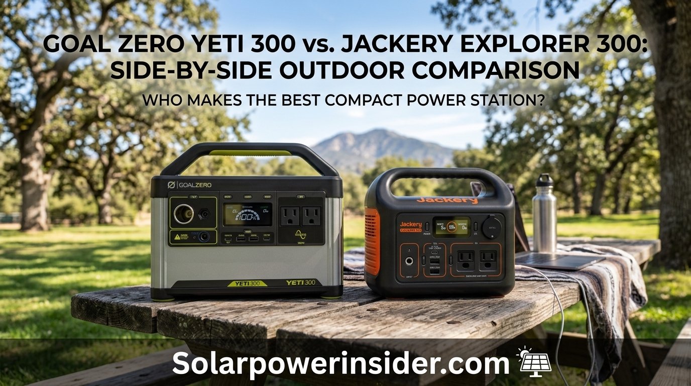 Goal Zero and Jackery portable power stations side by side outdoors